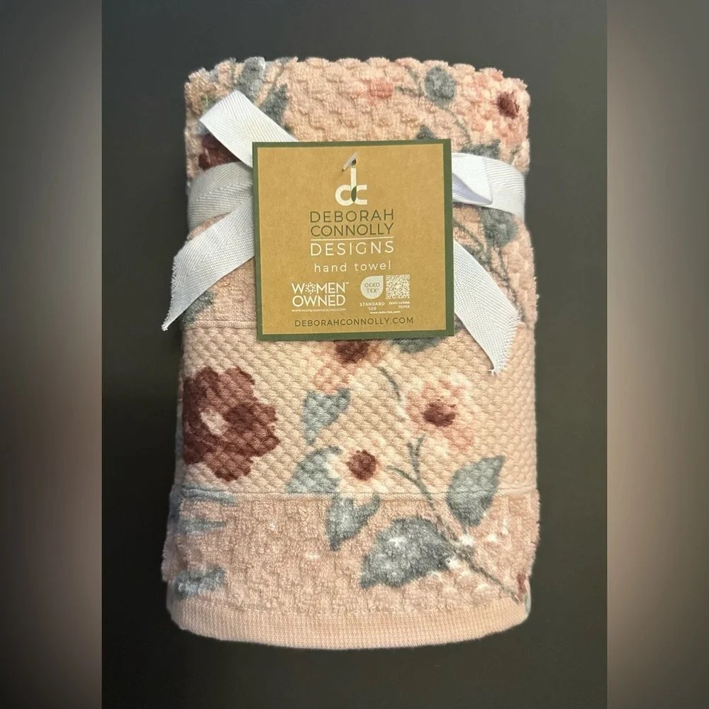💥4pc DEBORAH CONNOLLY Floral/White Bath Hand Towel Set - Botanist/Classic Rose